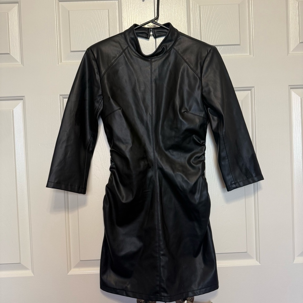 Zara Faux Leather Cutout‑Back Mini Dress – Black, Size S - Picture 5 of 6